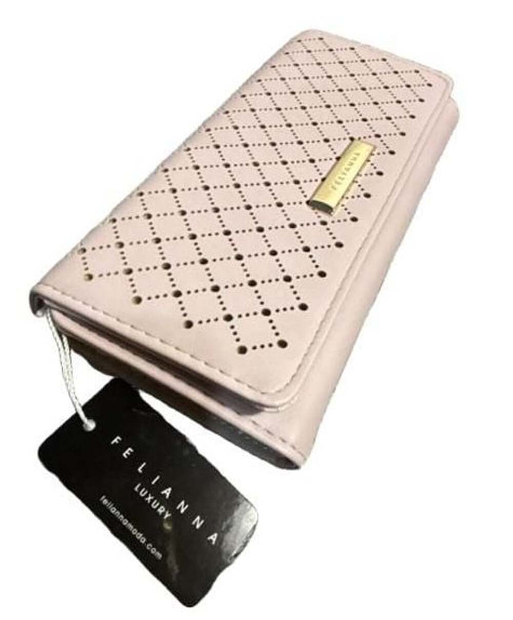 Felianna Luxury Laser-Cut Diamond Pattern Long Clutch Wallet in Pink